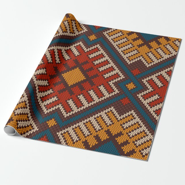 Tribal Aztec, sömlös mönster på ull av trikå Presentpapper (Utrullad)