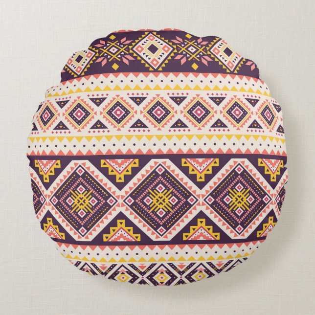 Tribal Aztec stripe, geometric mönster. Rund Kudde (Framsidan)