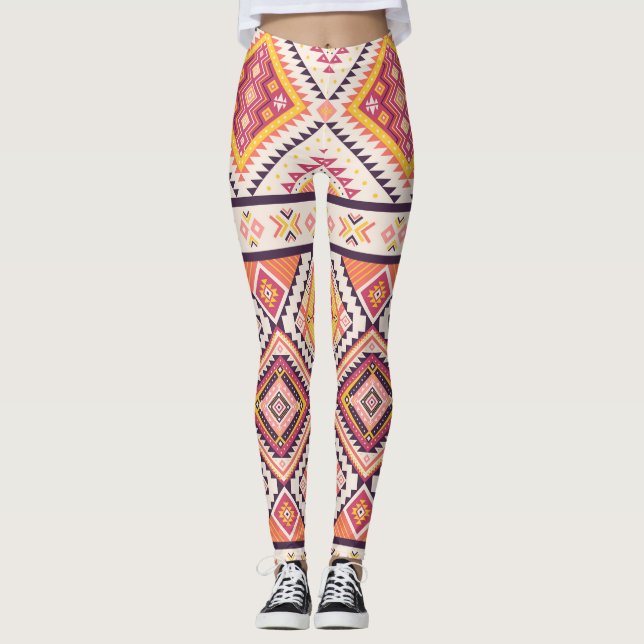 Tribal Aztec Stripe Seamless Background Leggings (Framsida)