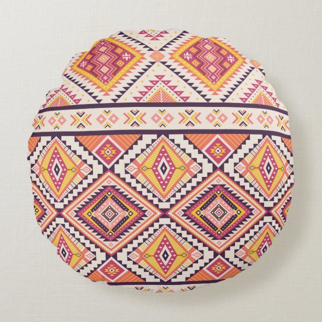 Tribal Aztec Stripe Seamless Background Rund Kudde (Framsidan)