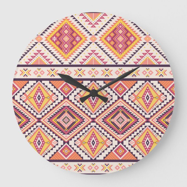 Tribal Aztec Stripe Seamless Background Stor Klocka (Framsida)