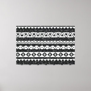 Tribal Aztec Svart Glitter Vitt Geometriska Former Canvastryck