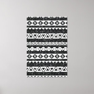 Tribal Aztec Svart Glitter Vitt Geometriska Former Canvastryck