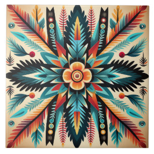 Tribal Aztek-mönster geometrisk abstrakt orange Kakelplatta
