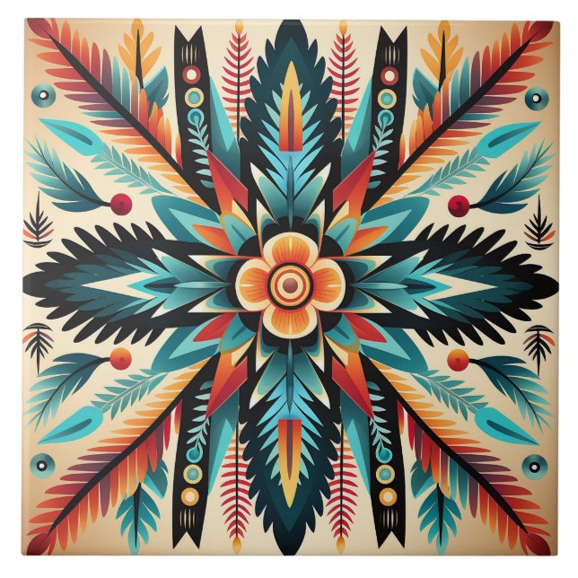 Tribal Aztek-mönster geometrisk abstrakt orange Kakelplatta (Framsidan)