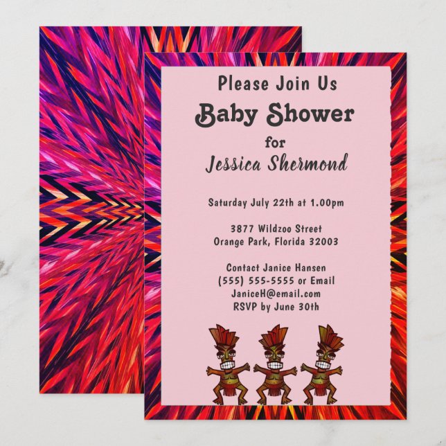 Tribal Baby Shower Rosa till Red Abstrakt Inbjudningar (Fram/baksida)