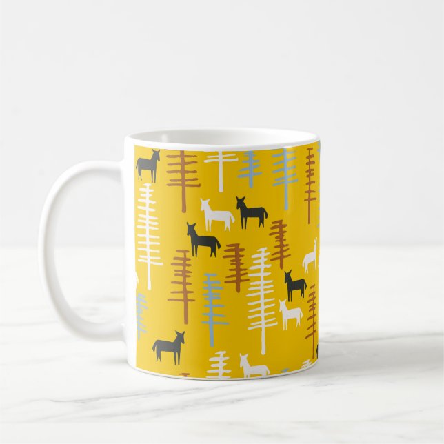 Tribal bakgrund av hästar och träd, kreativ f kaffemugg (Vänster)