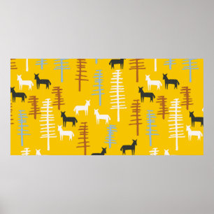 Tribal bakgrund av hästar och träd, kreativ f poster