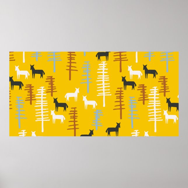 Tribal bakgrund av hästar och träd, kreativ f poster (Framsidan)