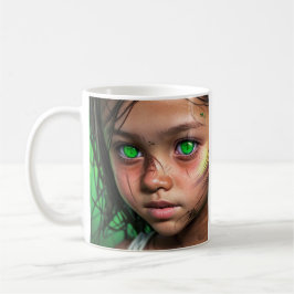 Tribal Barn | Futuristisk Flicka med Lysande Grön Kaffemugg