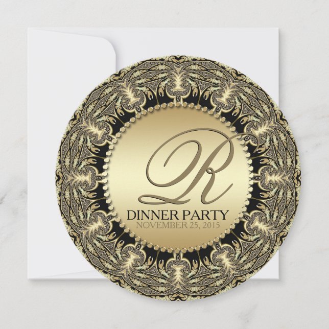 Tribal Baroque Golden Dinner Party (Round) Inbjudningar (Framsida)
