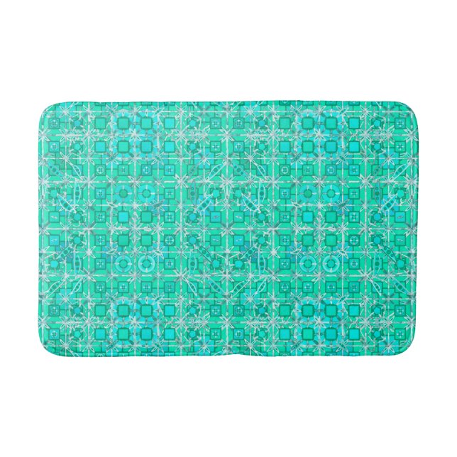Tribal Batik - aqua och turkos med vitt Badrumsmatta (Framsidan)