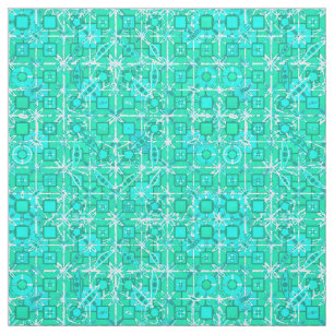 Tribal Batik - aqua och turkos med vitt Tyg
