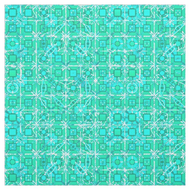 Tribal Batik - aqua och turkos med vitt Tyg (Provkarta)