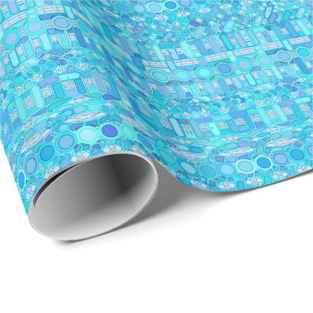 Tribal Batik - blåa nyanser av turkos Presentpapper (Rullad Hörn)