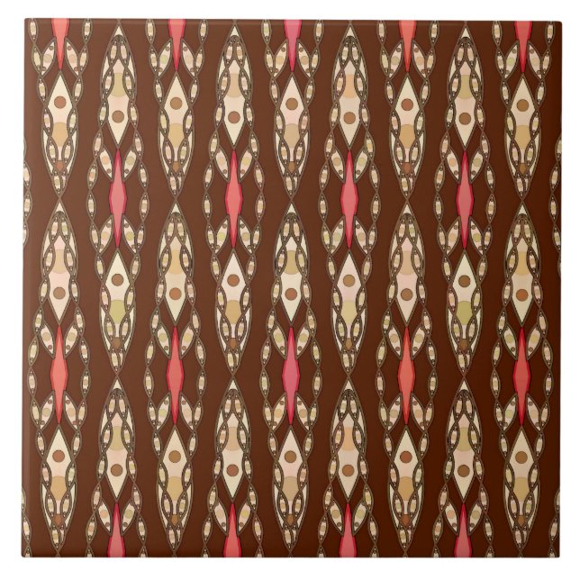 Tribal Batik - Brown, Tan and Coral Kakelplatta (Framsidan)
