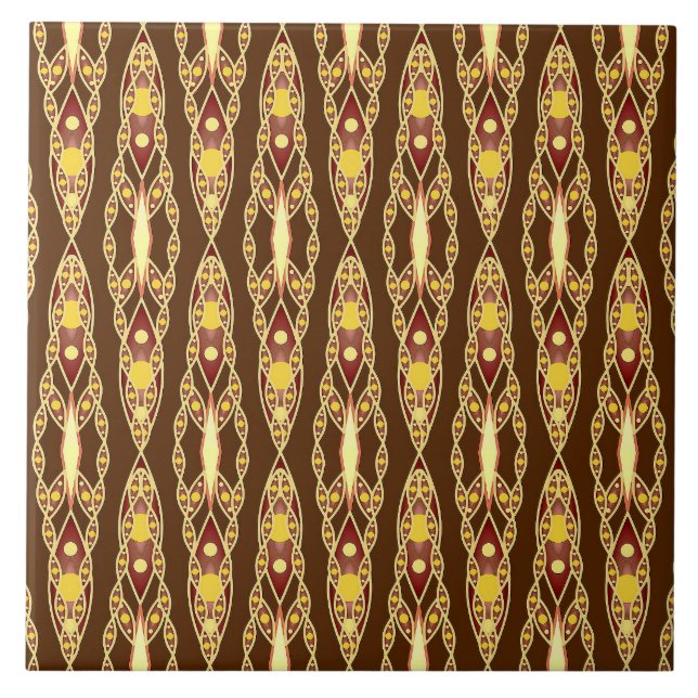 Tribal Batik - Chocolate Brown och Beige Kakelplatta (Framsidan)