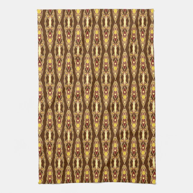 Tribal Batik - Chocolate Brown och Beige Kökshandduk (Vertikal)