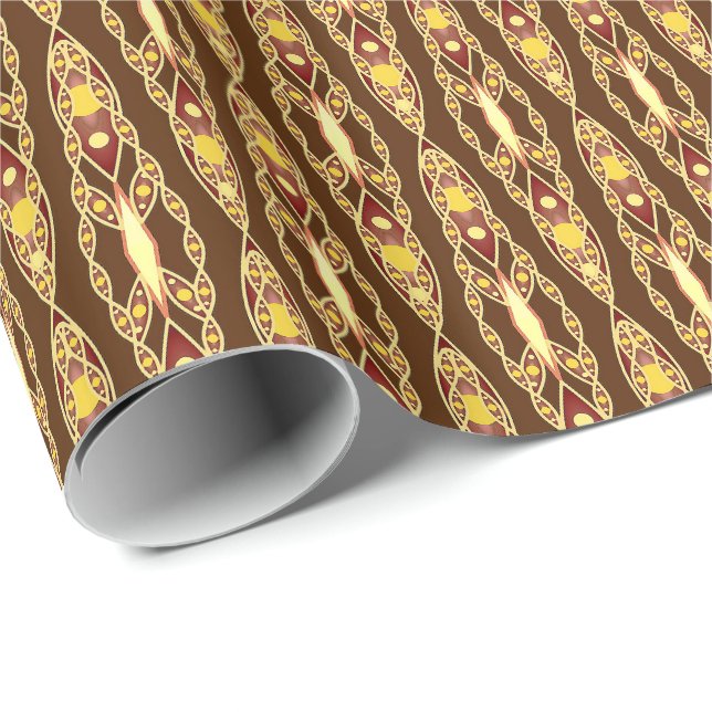 Tribal Batik - Chokladbrun och Beige Presentpapper (Rullad Hörn)