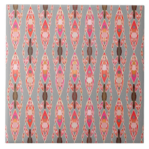 Tribal Batik - Coral Rosa och Silver Grått Kakelplatta