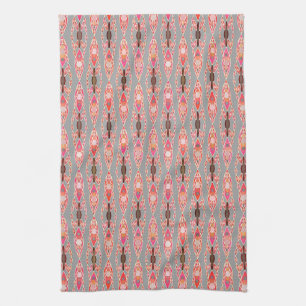 Tribal Batik - Coral Rosa och Silver Grått Kökshandduk