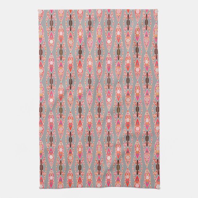 Tribal Batik - Coral Rosa och Silver Grått Kökshandduk (Vertikal)