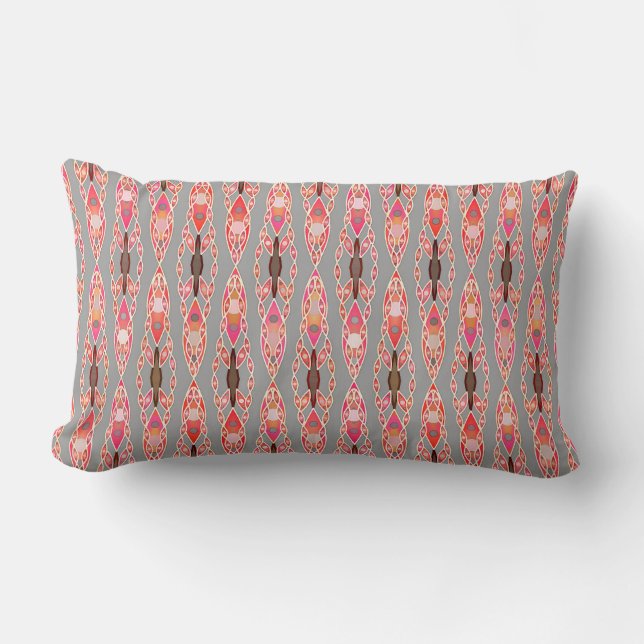 Tribal Batik - Coral Rosa och Silver Grått Lumbarkudde (Framsida)