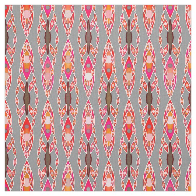 Tribal Batik - Coral Rosa och Silver Grått Tyg (Provkarta)