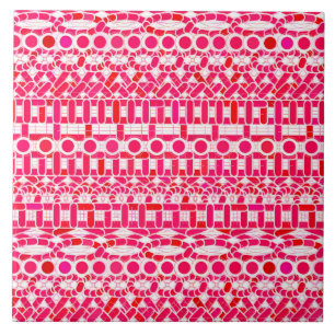 Tribal Batik - Djuprött, maron, vitt Kakelplatta