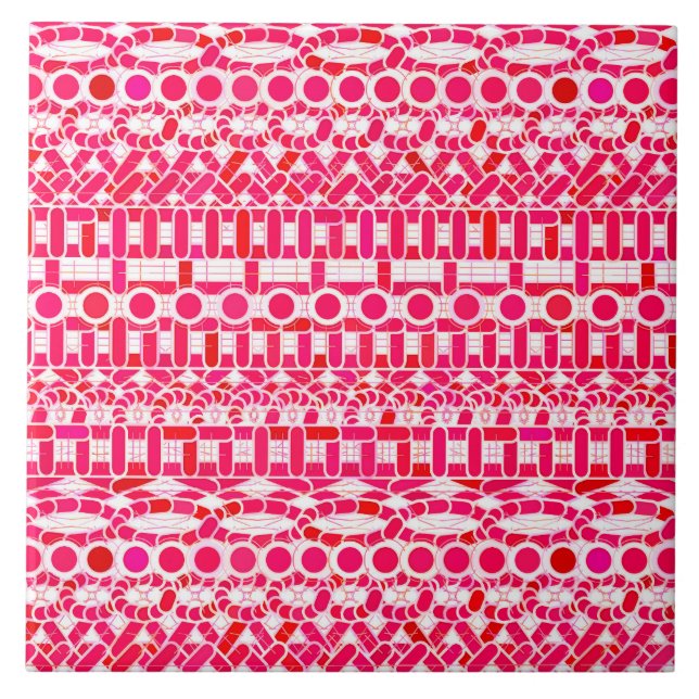Tribal Batik - Djuprött, maron, vitt Kakelplatta (Framsidan)