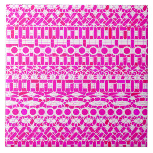 Tribal Batik - fuchsia, magenta, orkidé och vit Kakelplatta