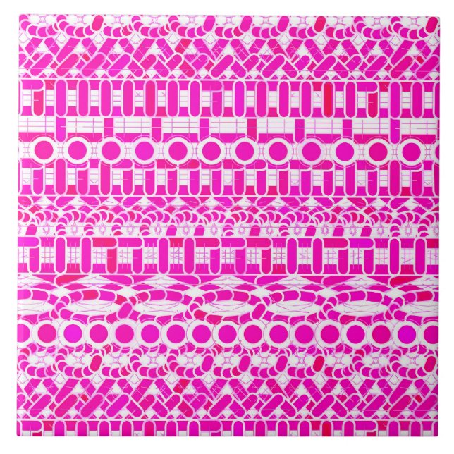 Tribal Batik - fuchsia, magenta, orkidé och vit Kakelplatta (Framsidan)