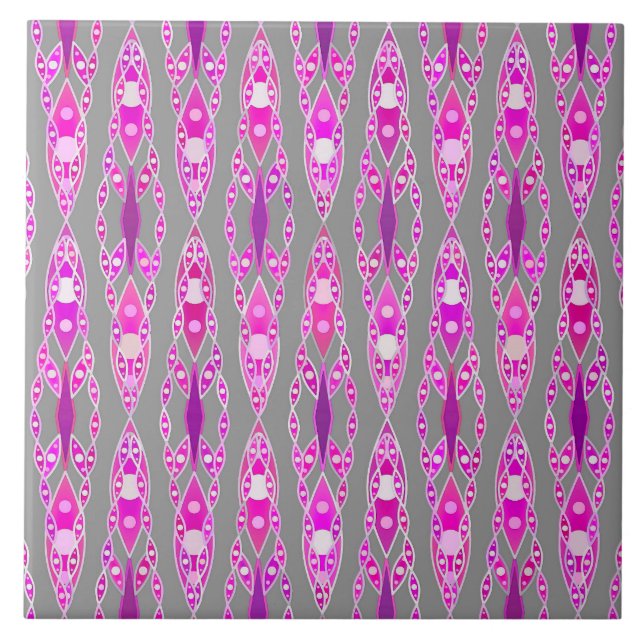 Tribal Batik - Fuchsia Rosa, Violet och Grått Kakelplatta (Framsidan)