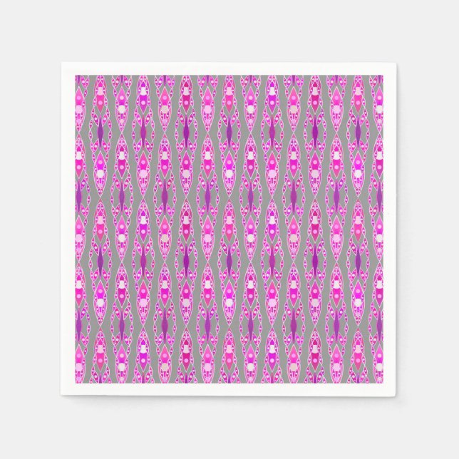 Tribal Batik - Fuchsia Rosa, Violet och Grått Pappersservett (Framsidan)
