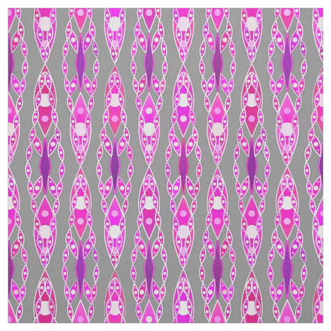 Tribal Batik - Fuchsia Rosa, Violet och Grått Tyg (Provkarta)