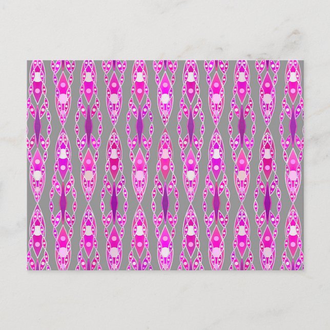 Tribal Batik - Fuchsia Rosa, Violet och Grått Vykort (Framsida)