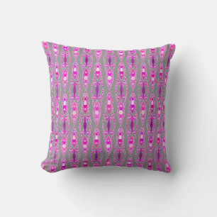 Tribal Batik - Fuchsia Rosa, Violett och Grå Kudde
