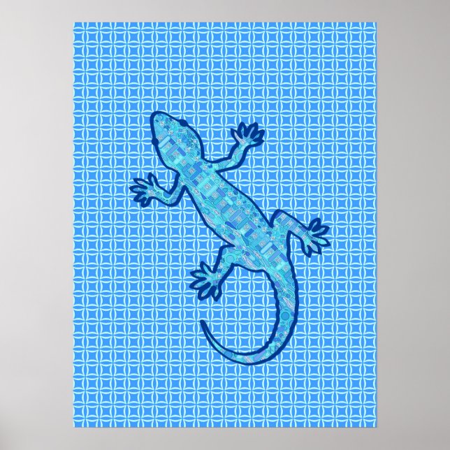 Tribal batik Gecko - denim blue Poster (Framsidan)
