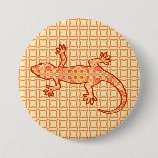 Tribal batik Gecko - korall och lätt orange Knapp (Framsida)