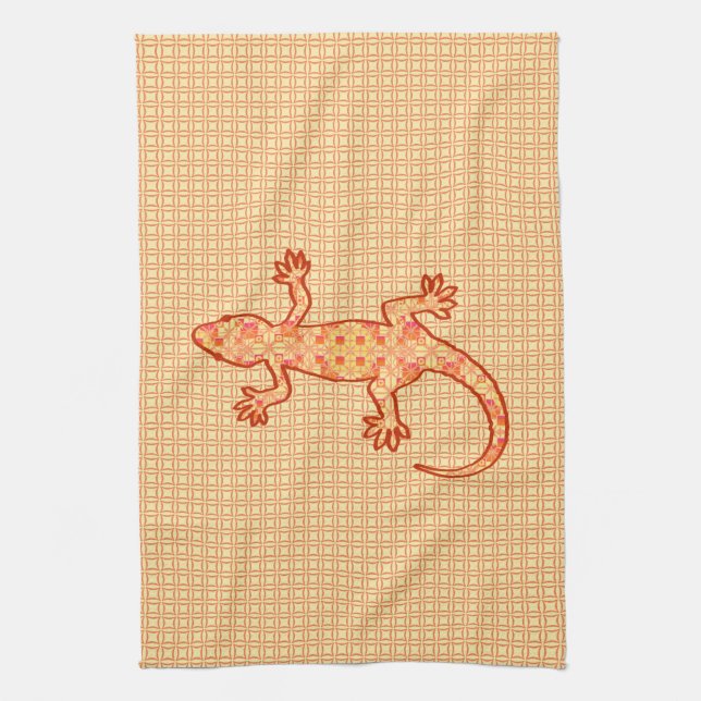 Tribal batik Gecko - korall och lätt orange Kökshandduk (Vertikal)