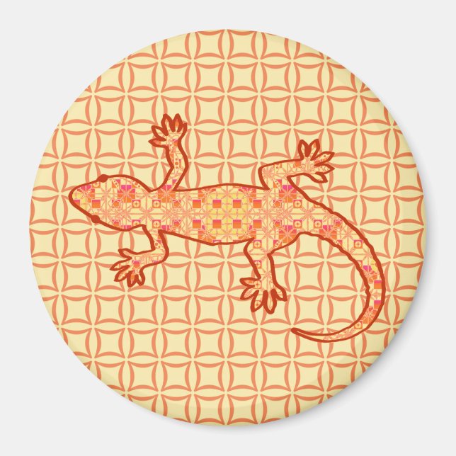 Tribal batik Gecko - korall och lätt orange Magnet (Framsidan)