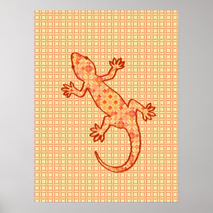 Tribal batik Gecko - korall och lätt orange Poster