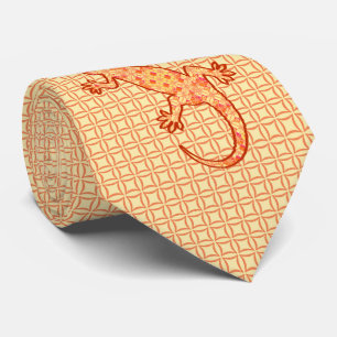 Tribal batik Gecko - korall och lätt orange Slips