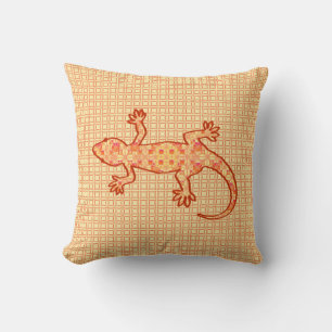 Tribal batik Gecko - korall och ljus orange Kudde
