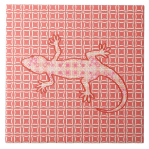 Tribal batik Gecko - korallrosa och kräm Kakelplatta