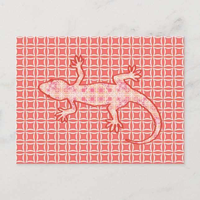Tribal batik Gecko - korallrosa och kräm Vykort (Framsida)