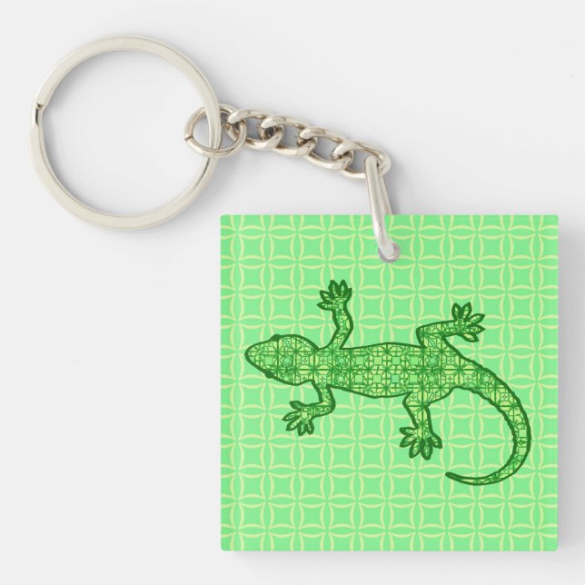 Tribal batik Gecko - lime and emerald grönt (Framsidan)