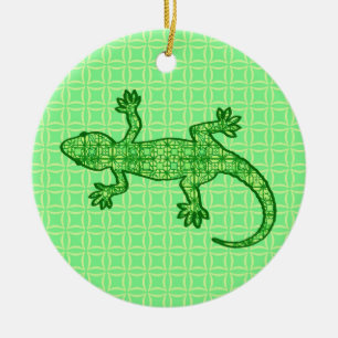 Tribal batik Gecko - lime and emerald grönt Julgransprydnad Keramik