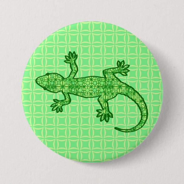 Tribal batik Gecko - lime and emerald grönt Knapp (Framsida)
