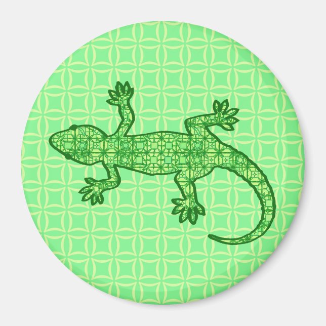 Tribal batik Gecko - lime and emerald grönt Magnet (Framsidan)